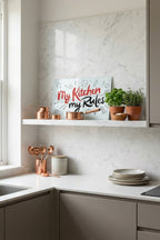 Cam Kesme Tahtası Kırılmaz Temperli 25x35 cm My Kitchen My Rules Yazılı Desenli - Görsel 5