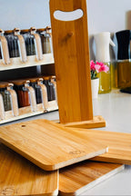 Sebze-Tavuk-Balık-Et Tahtaları, Stantlı 4’lü Ahşap Kesme Tahtası Seti, Tek tahta ölçü 25 × 16 × 1 cm