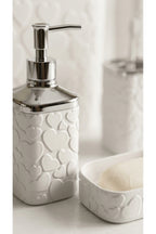 5 Parça Banyo Seti, Kalp Desenli, Beyaz Silver, Kare, Click Kapaklı, Hacim: 8 litre