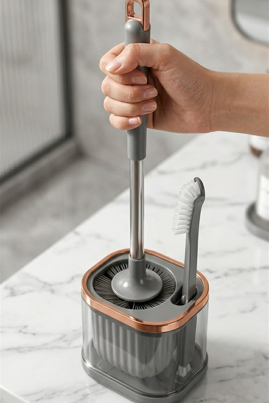 WC Fırçası ve Temizlik Fırçası Seti, Gri, Duvara Monte Edilebilir, 45 cm - görsel 4