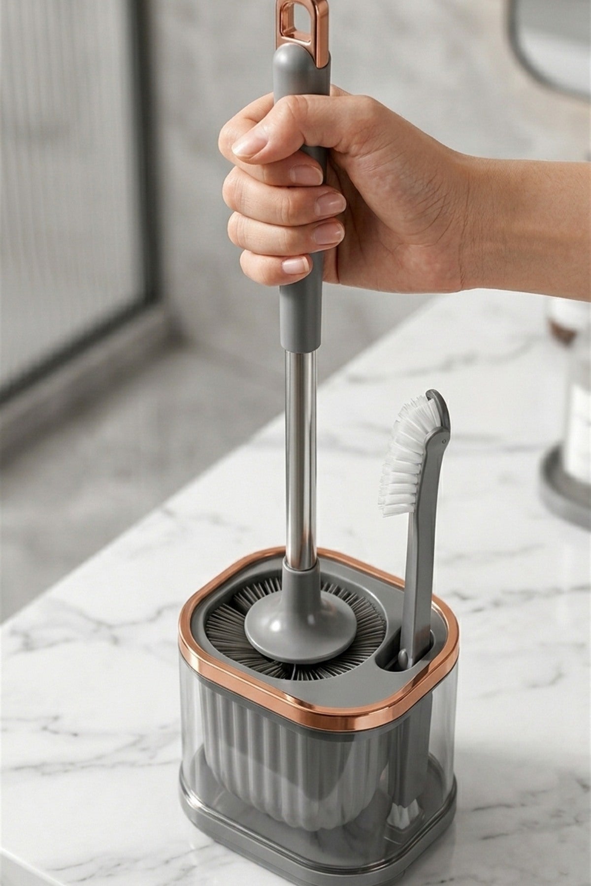 WC Fırçası ve Temizlik Fırçası Seti, Gri, Duvara Monte Edilebilir, 45 cm - görsel 4