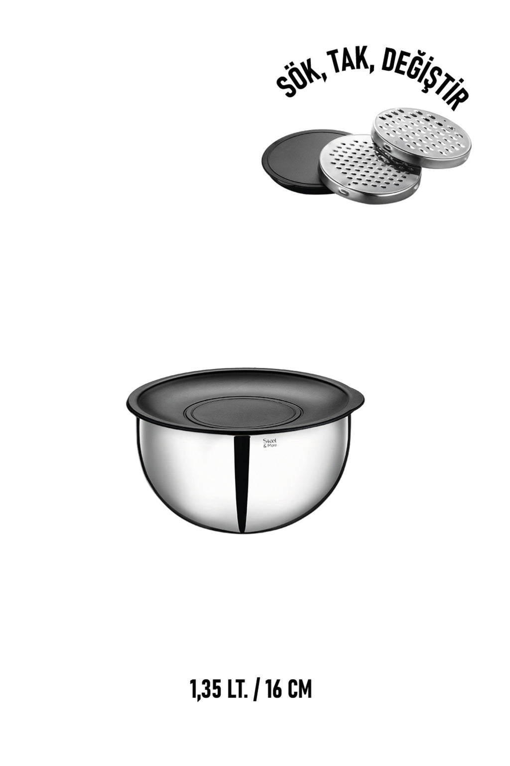 3'lü 304 Çelik Rendeli Saklama ve Karıştırma Kabı Seti (16 cm-1,35 Lt, 20 cm-2,70 Lt, 24 cm-4,60 Lt)