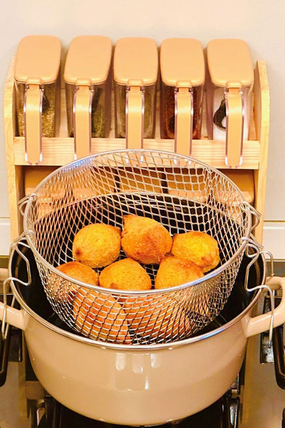 Emaye Tencere, Fritöz, Cam Kapaklı – 22 cm Çap, 3,5 Litre Hacim