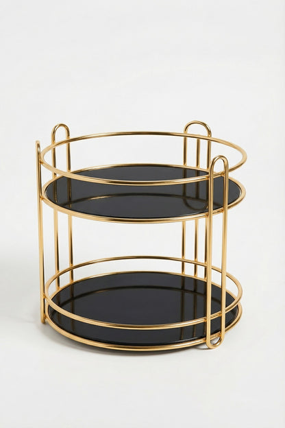 2 Katlı Gold Metal Organizer, Sunumluk, İkramlık, 27,5 cm yükseklik, 22,5 cm Çap