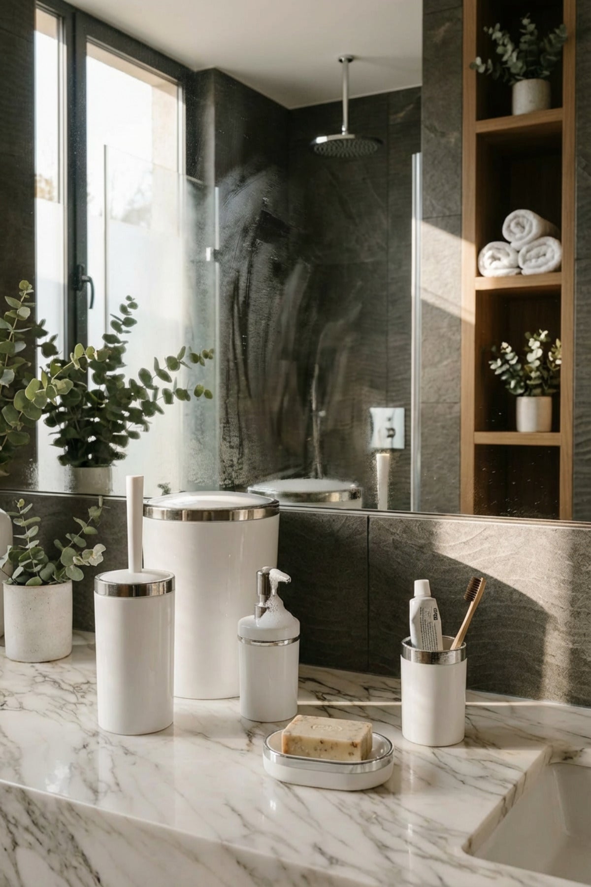 Banyo Seti 5'li,akrilik-çöpkovası,wc Fırçalık,sıvı Sabunluk,diş Fırçalık,el Sabunluk