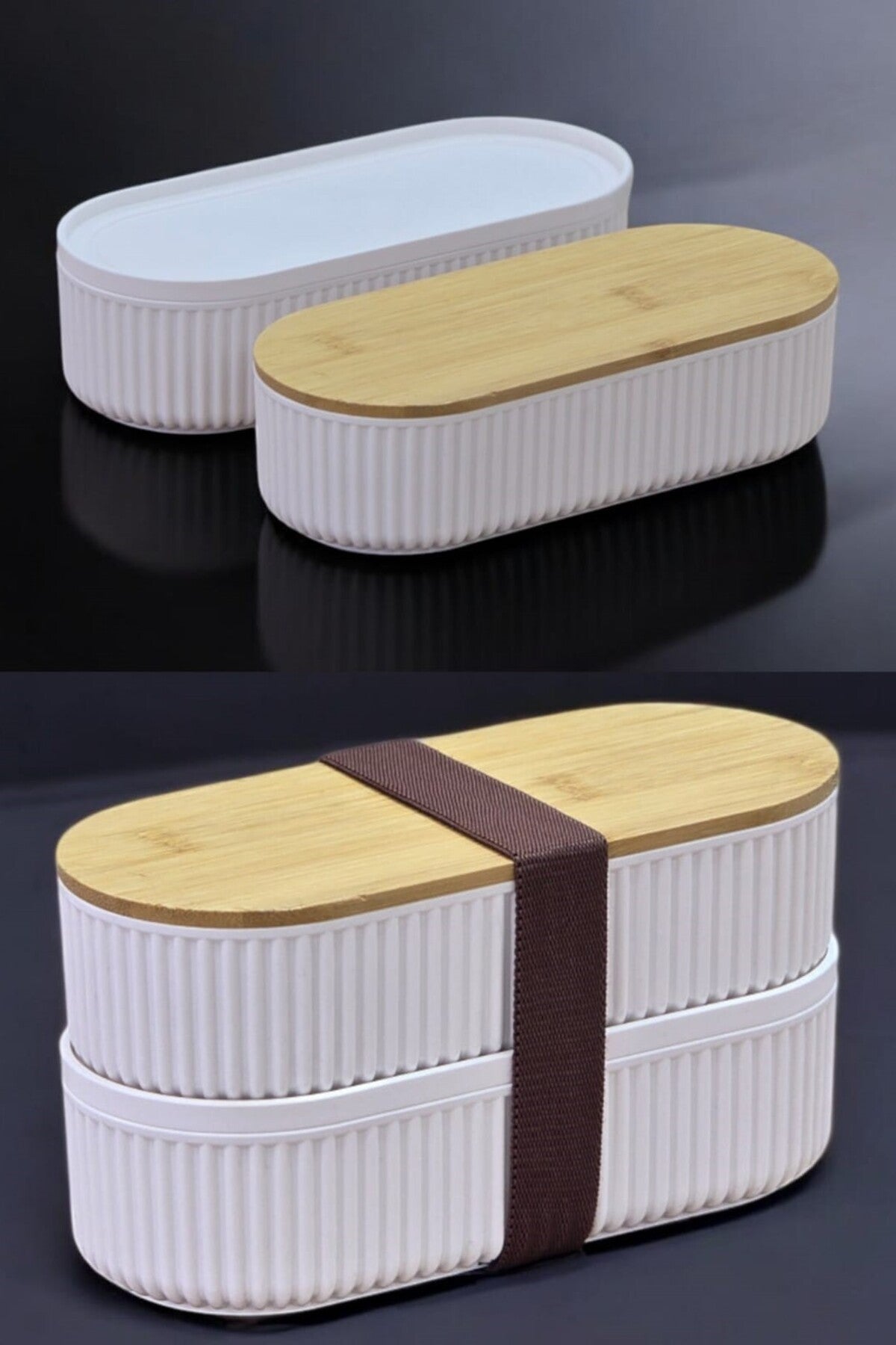 Bambu Kapaklı Saklama ve Beslenme Kutusu – 2 Katlı, 20 x 9 x 5,5 cm