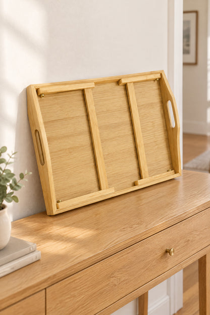 Katlanır Ayaklı Bambu Yatak Tepsisi, Kulplu Keyif ve Kahvaltı Tepsisi, 50x30 cm