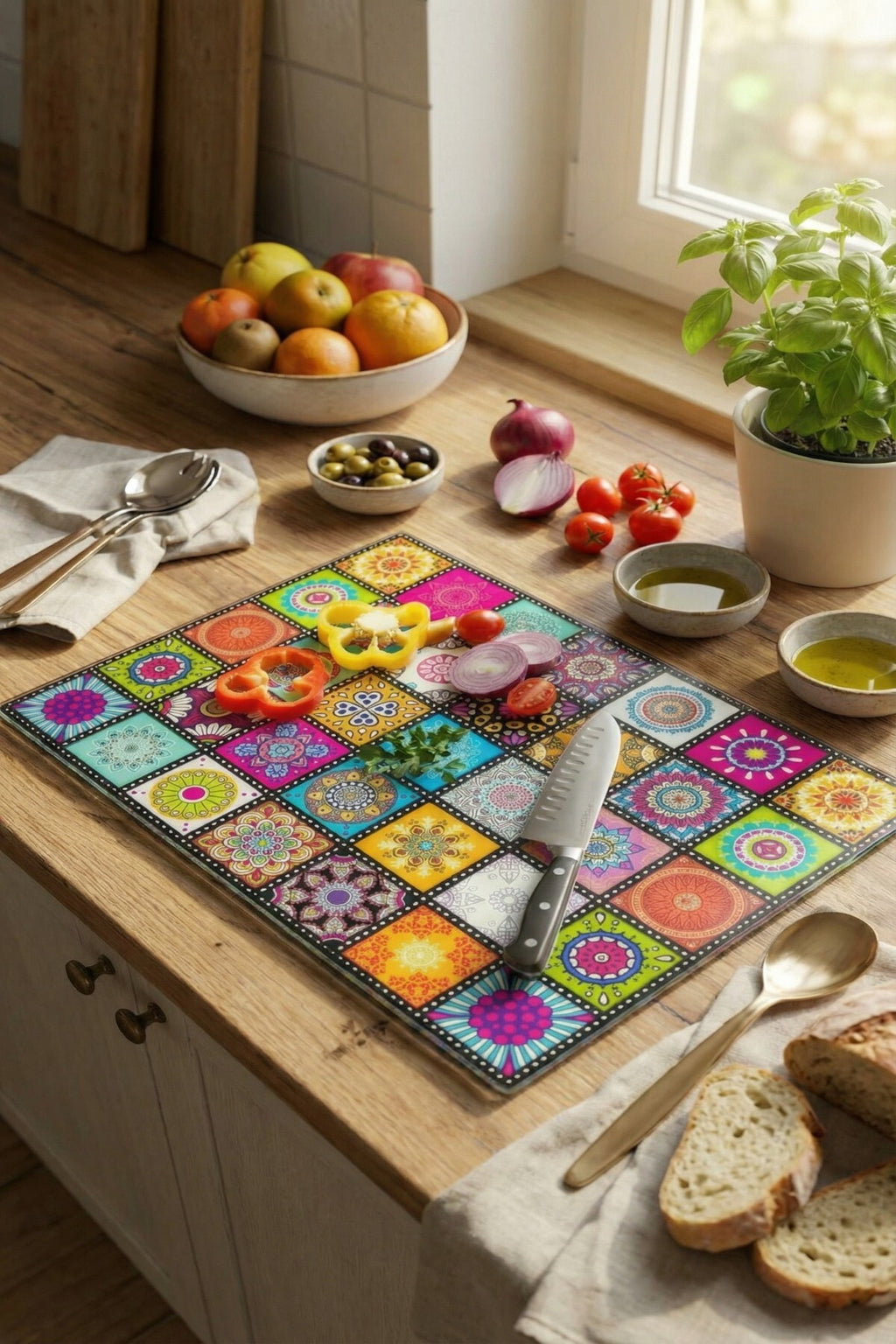 Cam Kesme Tahtası Kırılmaz Temperli 25x35 cm Dekoratif Desenli Kaymaz - Görsel 6