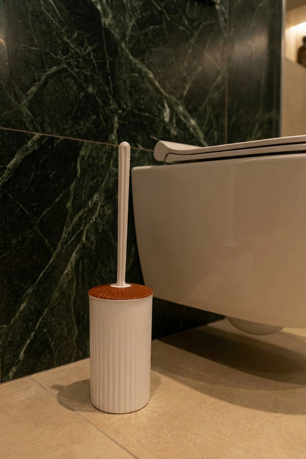 2'li Banyo Seti, Çöp Kovası ve WC Fırçalık, Beyaz, Hacim: 6 Litre