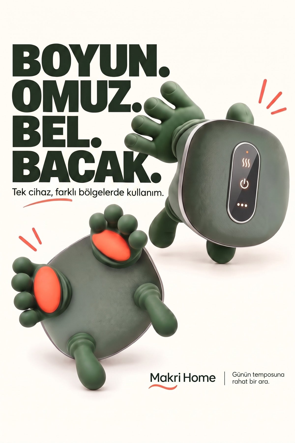 Parmakla Yoğuran El Hissi Sunan Isıtmalı Masaj Aleti (Taşınabilir, Şarjlı) | Boyun, Sırt, Omuz, Bacak