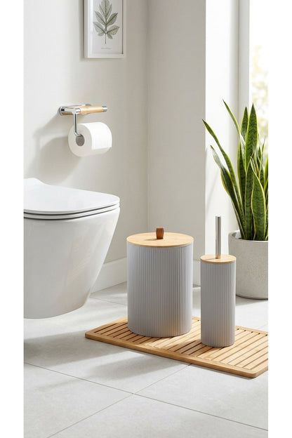 5 Parça Yuvarlak Banyo Seti, Bambu Kapaklı, Hacim: 7 litre