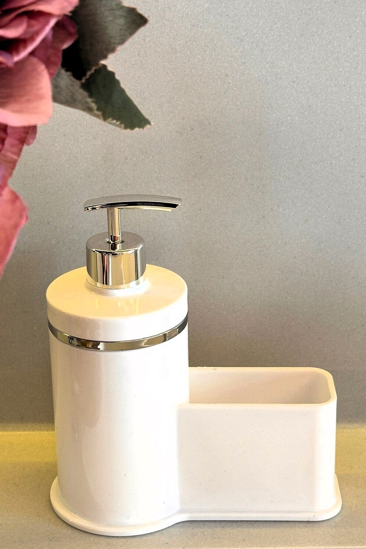 Mutfak Veya Banyo İçin Şık Gümüş Detaylı Süngerlikli Sıvı Sabunluk, Yerli Üretim