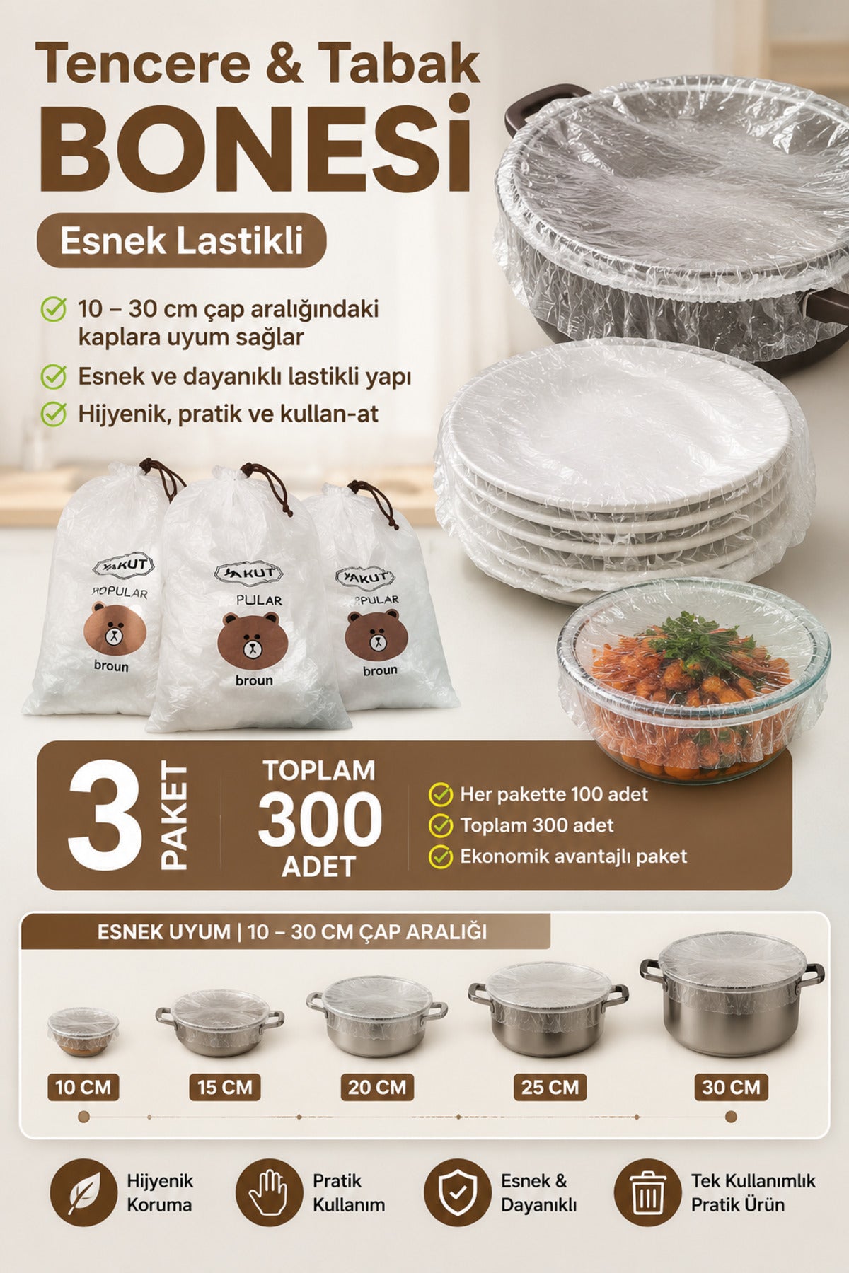 300 Adet Tencere ve Tabak Bonesi (3 Paket x 100 Adet)
