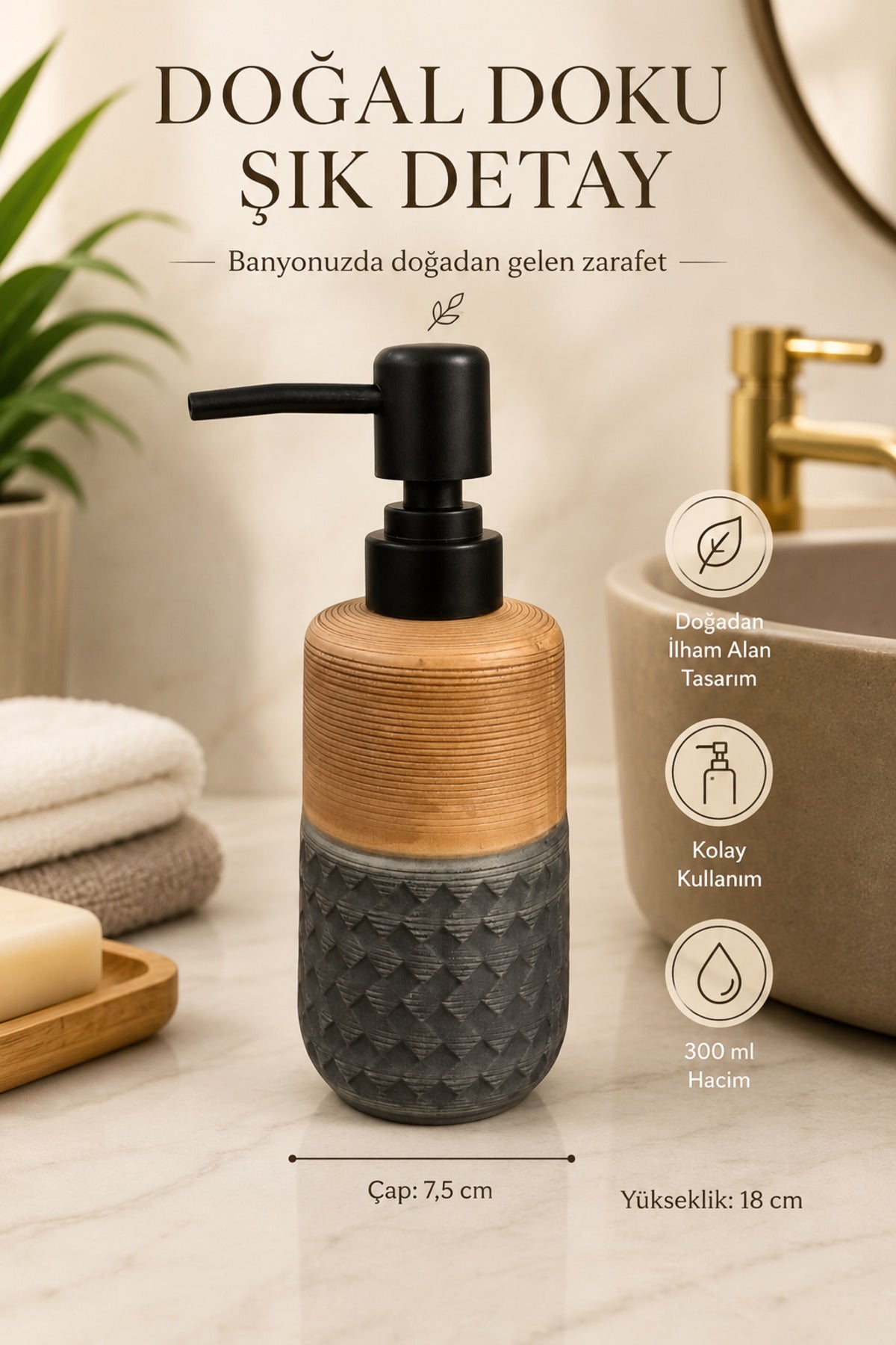 300 ml Seramik Lenora Sıvı Sabunluk, 7 cm çap, 18 cm yükseklik