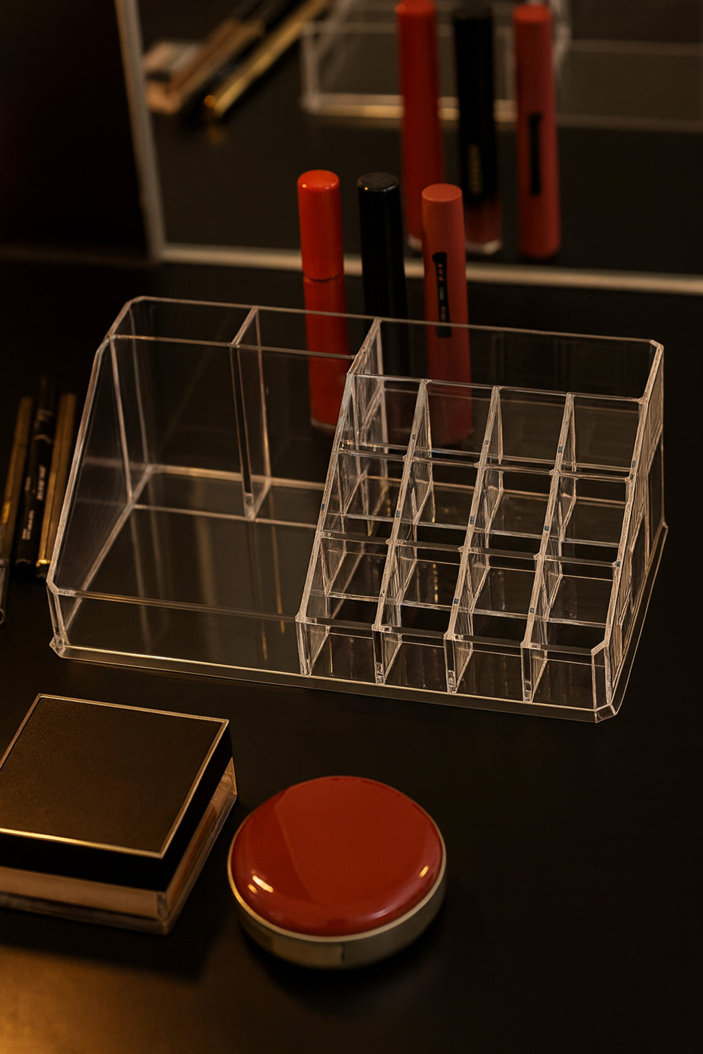 Şeffaf Makyaj Organizeri, Uzunluk: 21,5 cm, Genişlik: 12,5 cm, Yükseklik: 8 cm