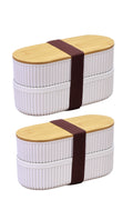 2 adet 2'li Bambu Kapaklı Saklama ve Beslenme Kutusu – 2 Katlı, 20 x 9 x 5,5 cm