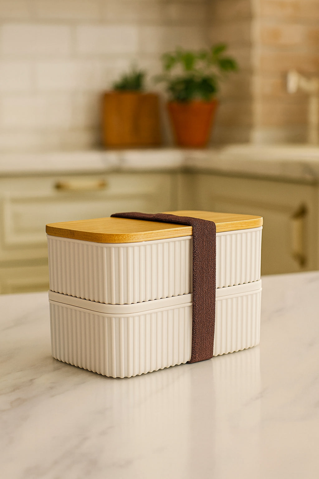 Bambu Kapaklı 2'li Saklama Kabı Seti – 0,5+0,5 Litre – Üst Üste Konabilir – 15x9x10 cm