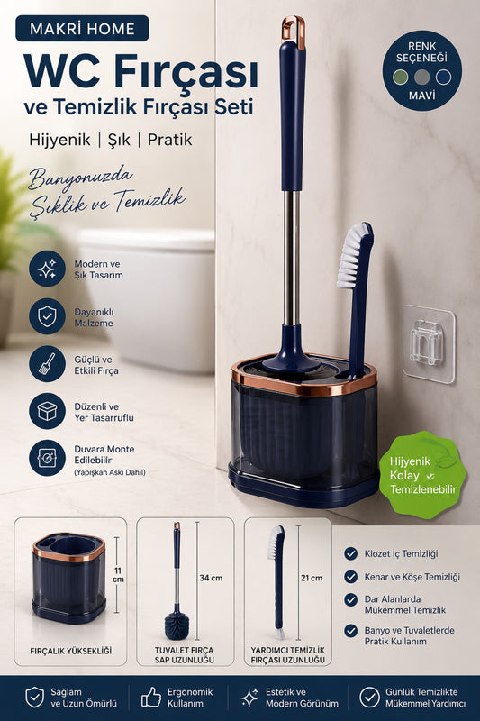 WC Fırçası ve Temizlik Fırçası Seti, Duvara Monte Edilebilir, 45 cm