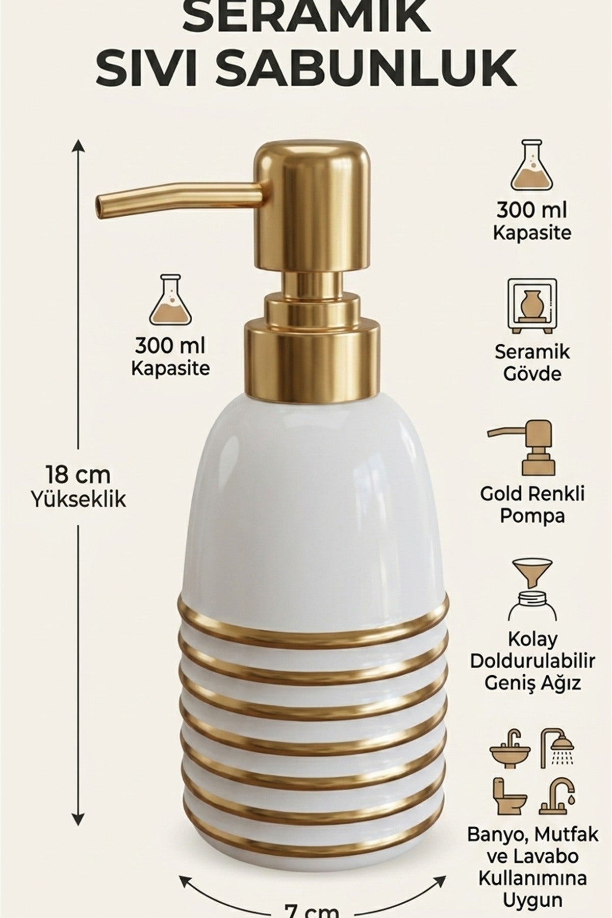 Seramik Sıvı Sabunluk, 300 ml, 7x18 cm - görsel 2