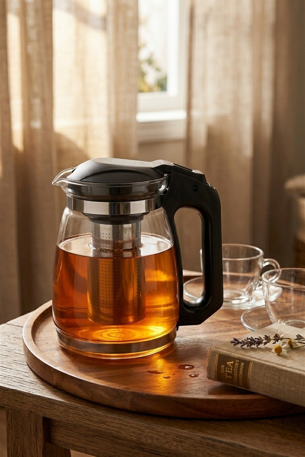 1500 ML Çelik Süzgeçli Cam Demlik - görsel 6