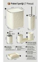 7 Parça Desenli Kare Click Kapaklı Beyaz Silver Banyo Seti, Hacim: 8 litre