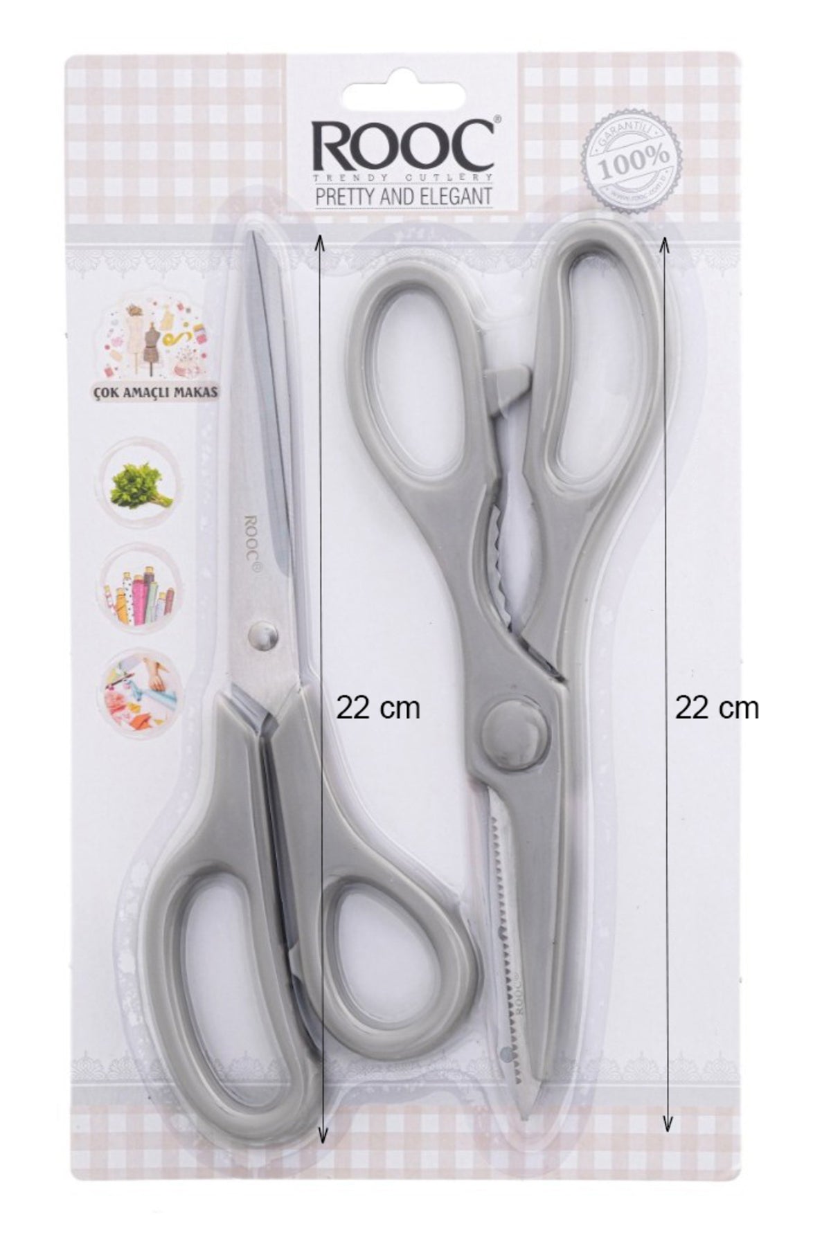 Tırtıklı Ağız 2'li Çok Amaçlı Makas Seti – Büyük Boy Gri, 22 Cm