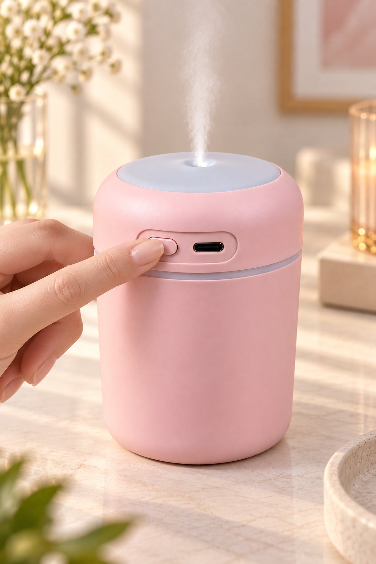 Hava Nemlendirici 300 ml, USB Şarjlı, LED Işıklı, 7,5 x 11 cm