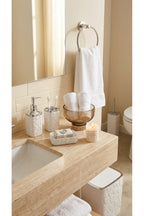 5 Parça Banyo Seti, Kalp Desenli, Beyaz Silver, Kare, Click Kapaklı, Hacim: 8 litre