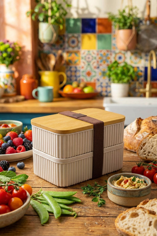 Bambu Kapaklı 2'li Saklama Kabı Seti – 0,5+0,5 Litre – Üst Üste Konabilir – 15x9x10 cm