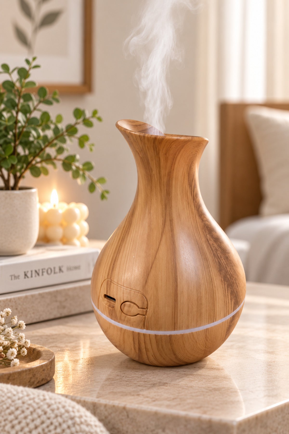 Ahşap Görünümlü Aroma Difüzörü ve Hava Nemlendirici USB 15x10 cm – Bambu