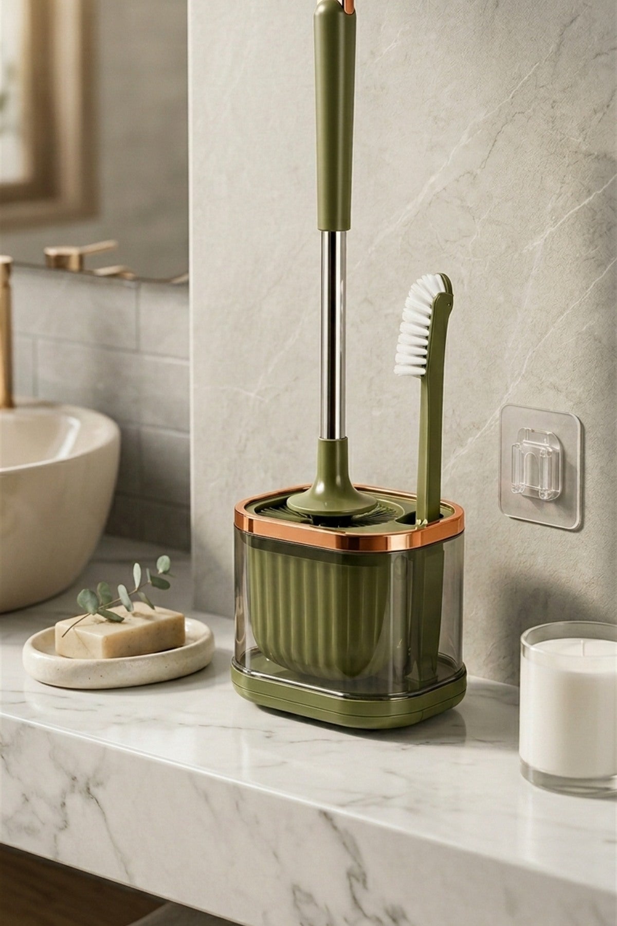 WC Fırçası ve Temizlik Fırçası Seti, Yeşil, Duvara Monte Edilebilir, 45 cm - görsel 4
