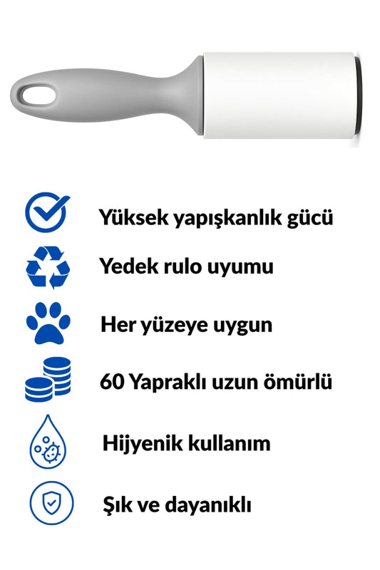 Yüksek Yapışkanlı Tüy ve Leke Toplayıcı 60 Yapraklı Rulo, +11 Yedek Rulo