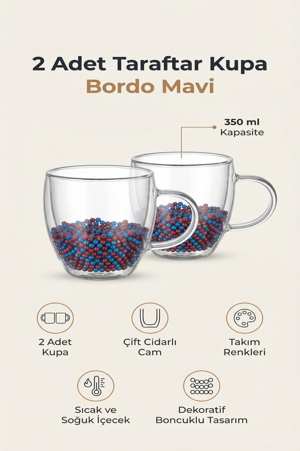 2 Adet Taraftar Kupa, 350 ml | Cidarlı Cam Taraftar Bardak