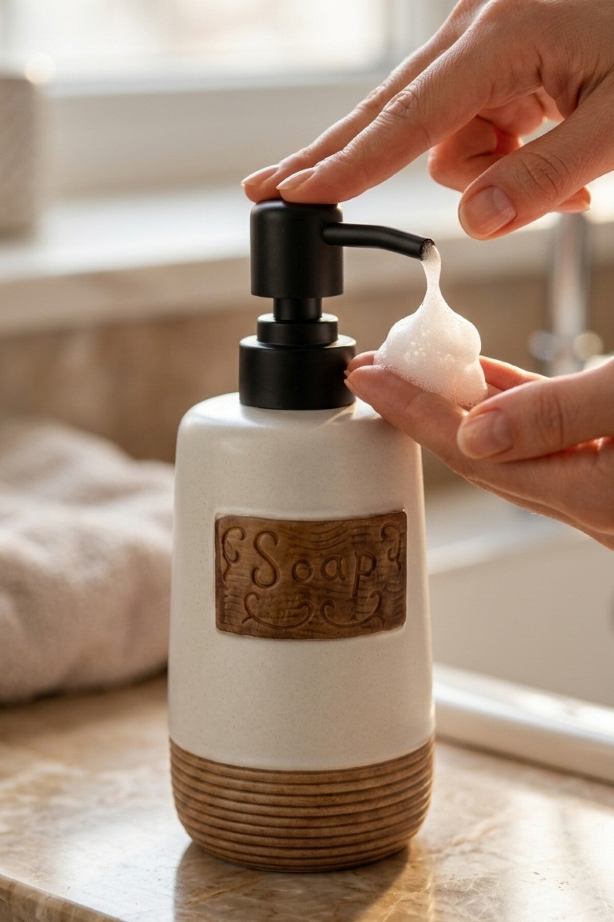300 ml Seramik Lenora Sıvı Sabunluk, 7 cm çap, 18 cm yükseklik