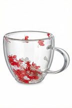 Kırmızı Beyaz Çiçekli Çift Cidarlı Cam Kupa, 350 ml, 11 cm x 8 cm - görsel 7