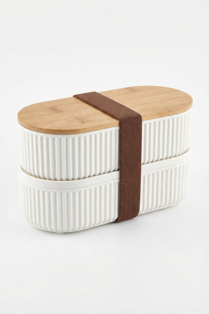 Bambu Kapaklı Saklama ve Beslenme Kutusu – 2 Katlı, 20 x 9 x 5,5 cm