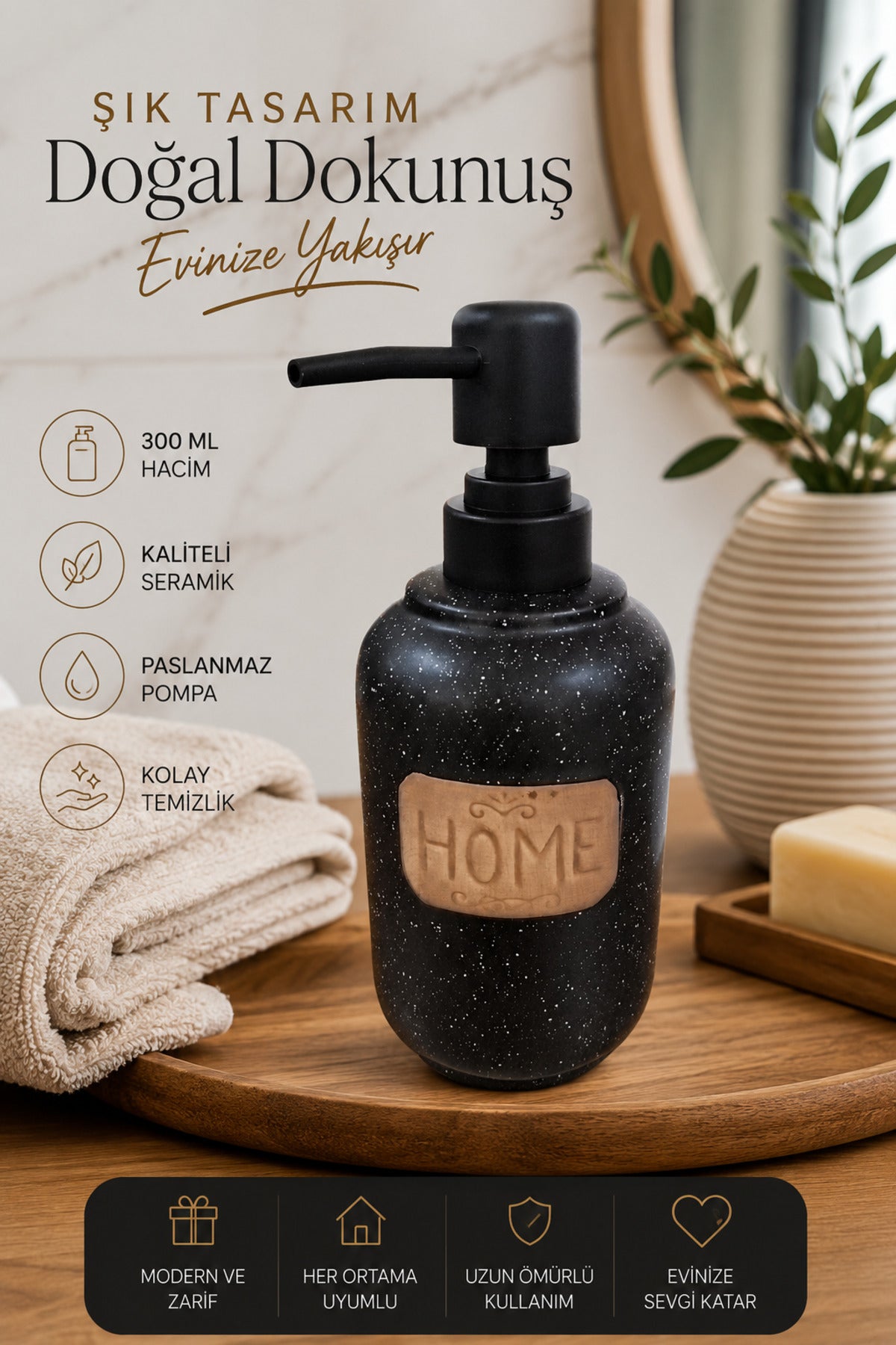 300 ml Seramik Lenora Sıvı Sabunluk, 7 cm çap, 18 cm yükseklik