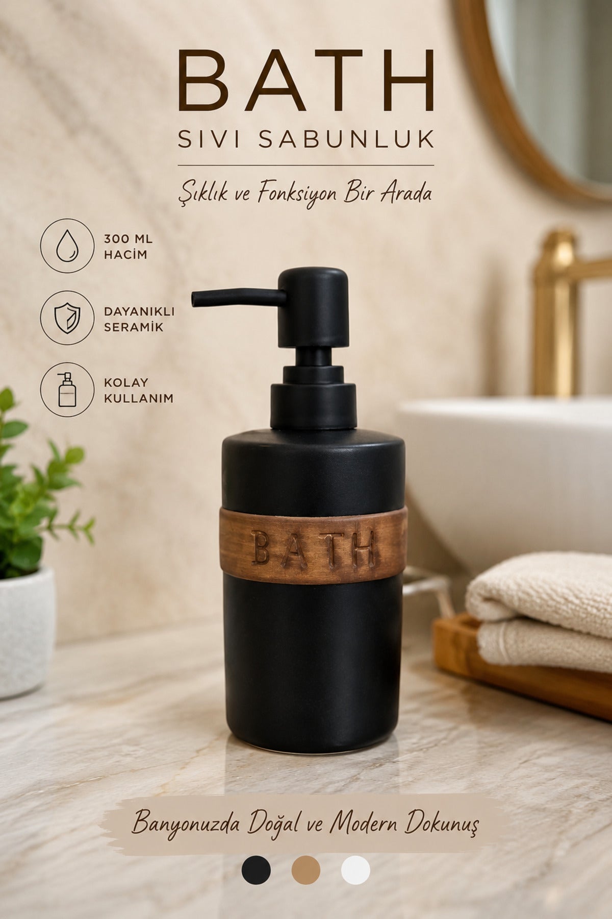 300 ml Seramik Lenora Sıvı Sabunluk, 7 cm çap, 18 cm yükseklik