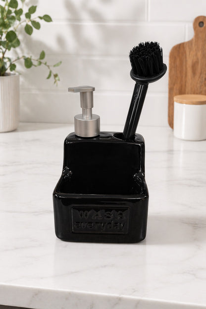 500 ml Seramik Sıvı Sabunluk Deterjanlık Fırçalık, 11x11x18 cm