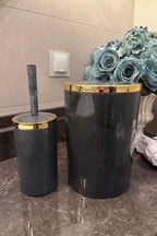 Banyo Seti 5'li,akrilik-çöpkovası,wc Fırçalık,sıvı Sabunluk,diş Fırçalık,el Sabunluk,gold Renk Detay