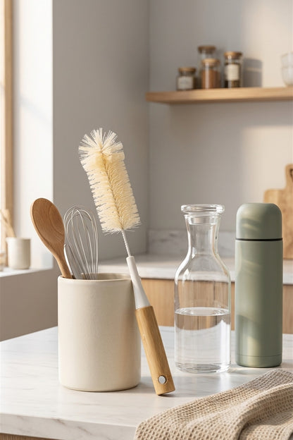 Bambu Saplı Uzun Şişe, Sürahi ve Termos Temizleme Fırçası, 33 cm