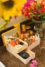 Bambu Aynalı Kozmetik Takı Makyaj Organizer, 29 x 17,5 x 10 cm, Portatif Bambu Aynalı