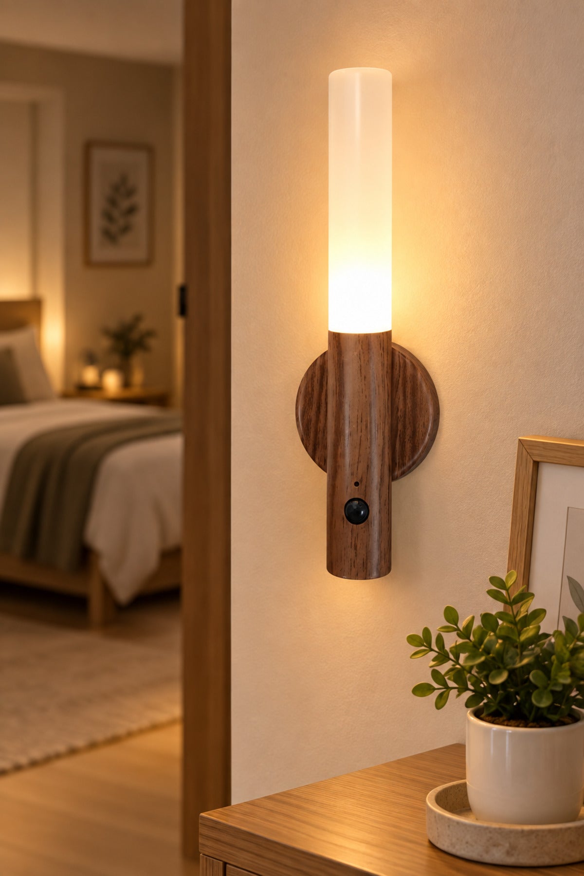 Hareket Sensörlü Şarjlı LED Gece Lambası – Manyetik Duvar Tipi, 18 cm, Sıcak Işık