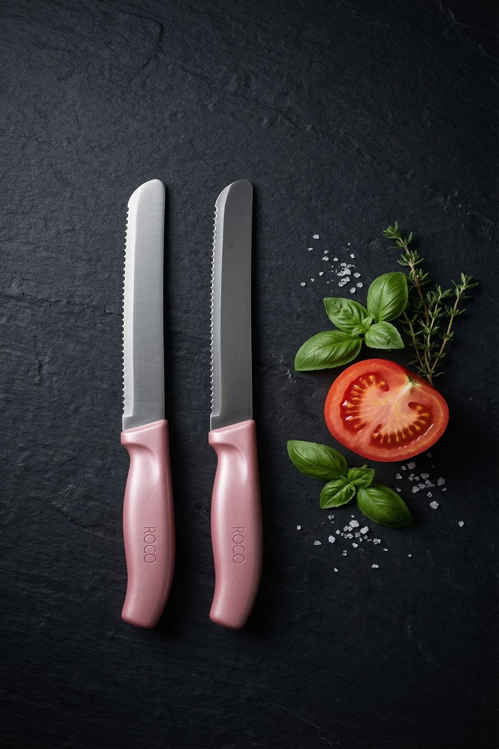 2'li Ultra Keskin Tırtıklı Bıçak Seti, Pembe 22 Cm %100 Garantili Paslanmaz Çelik