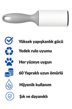 Yüksek Yapışkanlı Tüy ve Leke Toplayıcı 60 Yapraklı Rulo, +8 Yedek Rulo