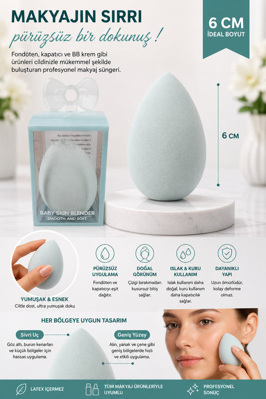 Makyaj Süngeri Yeşil Beauty Blender Fondöten ve Kapatıcı Uygulama Süngeri, 6 cm
