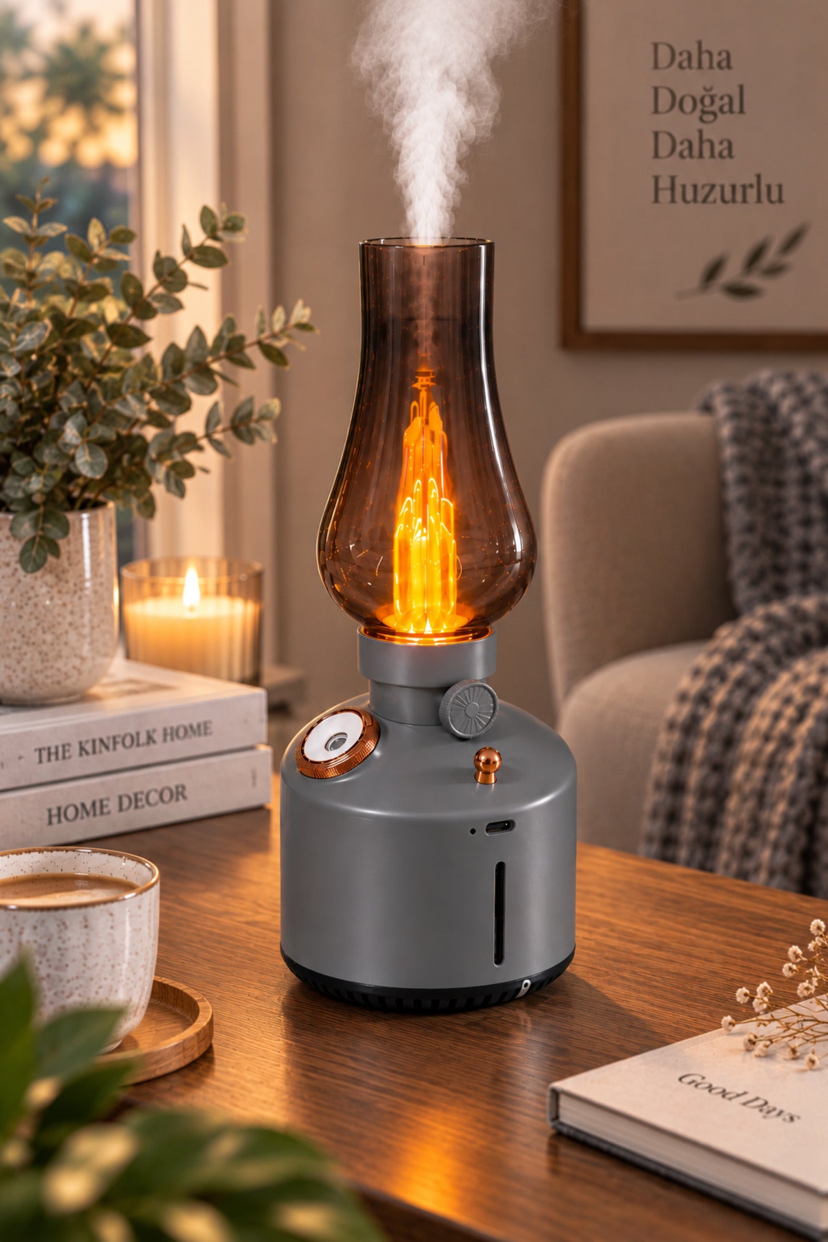 Vintage Lamba Tasarımlı Hava Nemlendirici 280 ml, LED Işıklı, Şarjlı, 22x10 cm