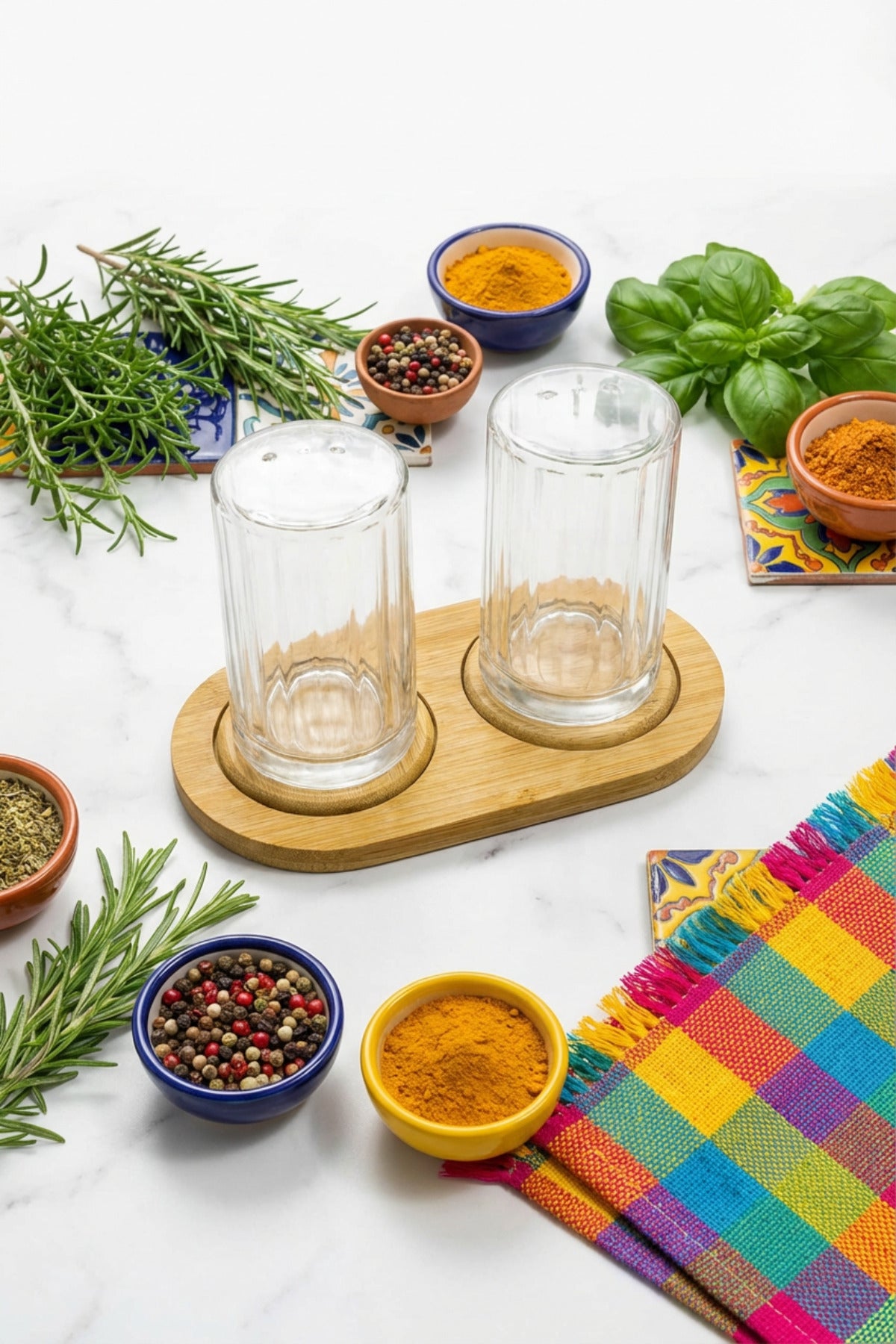 Bambu Standlı Tuzluk & Baharatlık Seti – 2’li