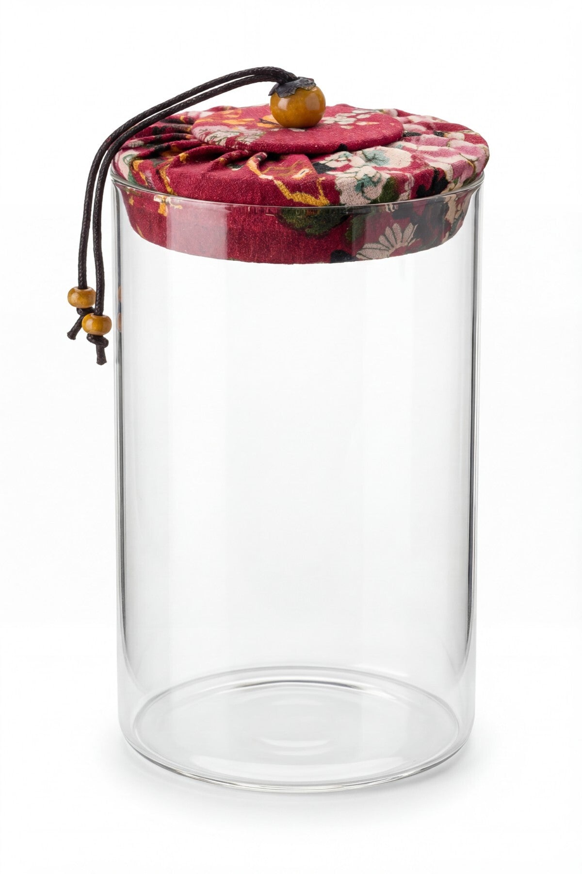 650 ml Borosilikat Cam Hava Geçirmez Kumaş Kaplama Bambu Kapaklı Kavanoz, çap: 8 cm, h: 18 cm