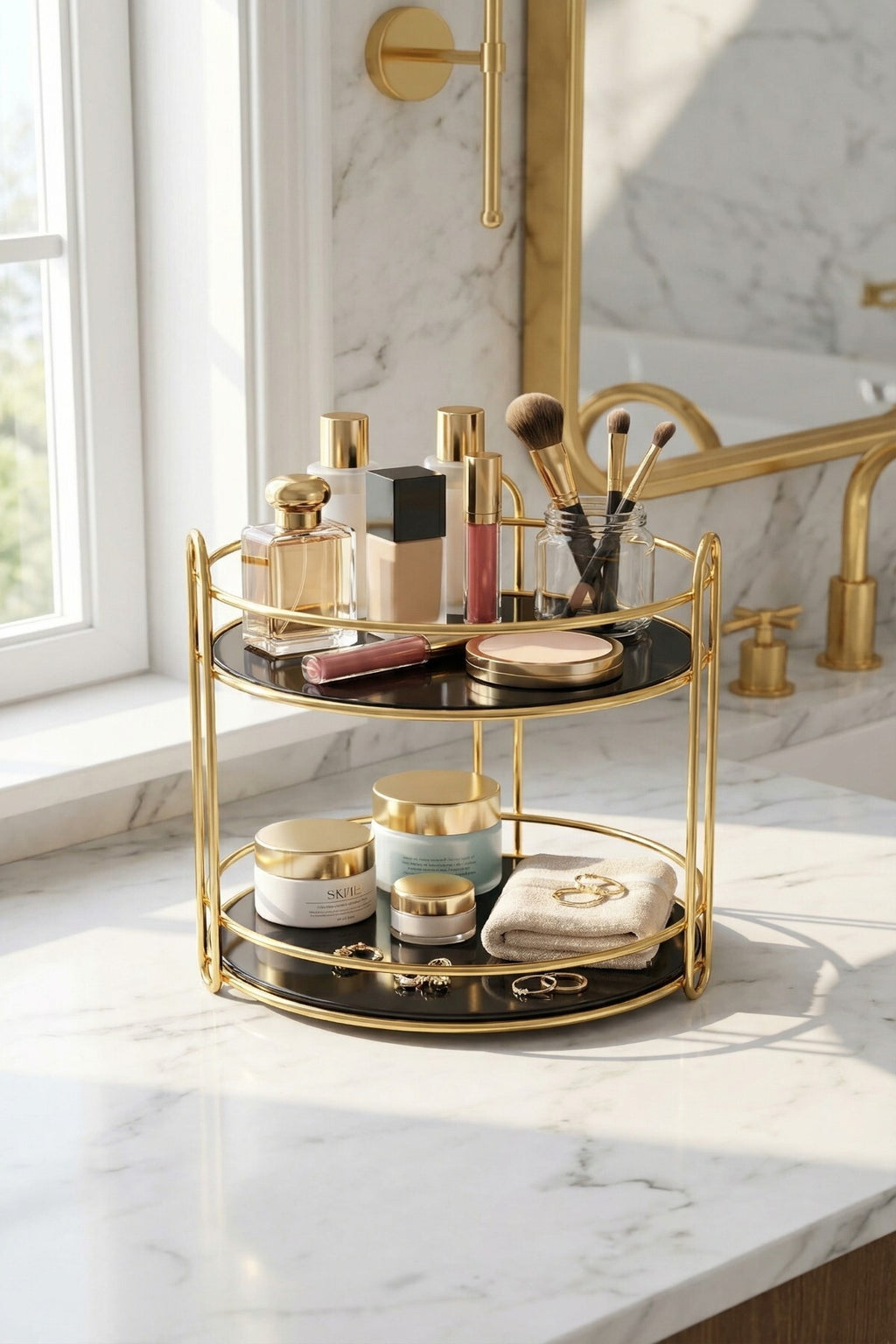 2 Katlı Gold Metal Organizer, Sunumluk, İkramlık , 27,5 cm yükseklik, 22,5 cm Çap - görsel 3
